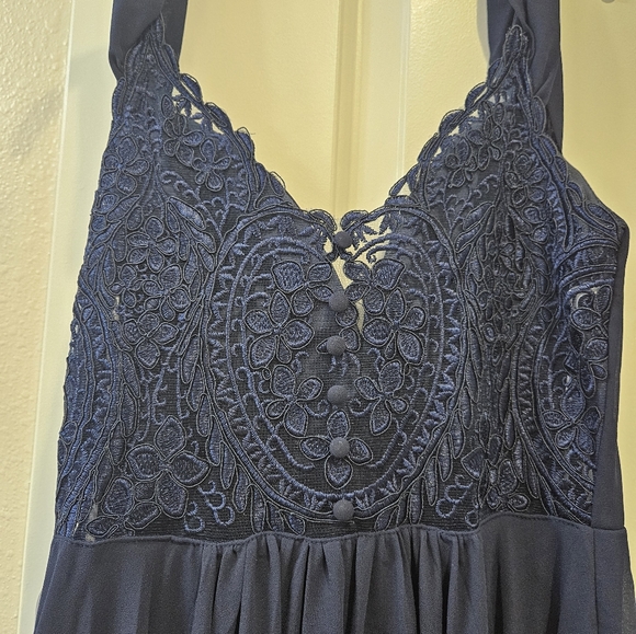 Spread the Romance Navy Blue Lace Off-the-Shoulder Maxi Dress - Picture 4 of 9